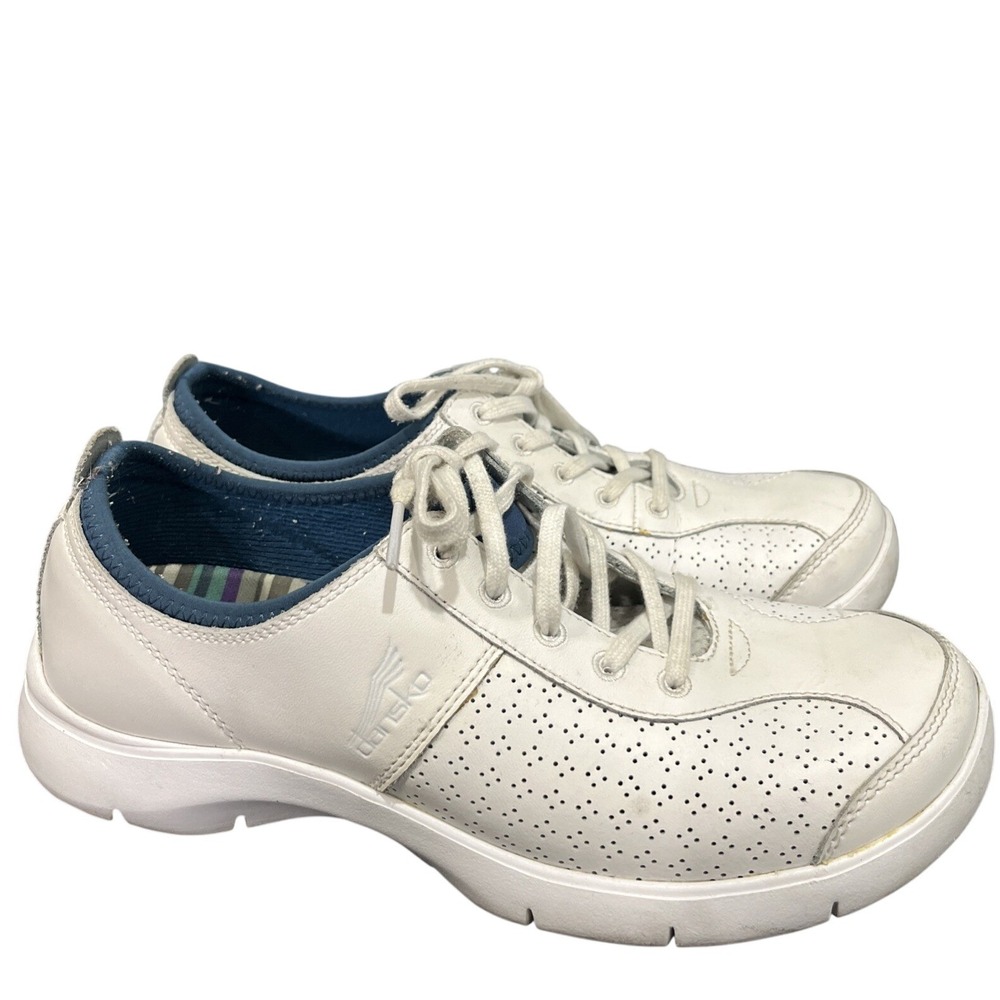 Dansko White Leather Sneakers Womens 40 Slip Resistant‎ Walking Shoes Lace Up
